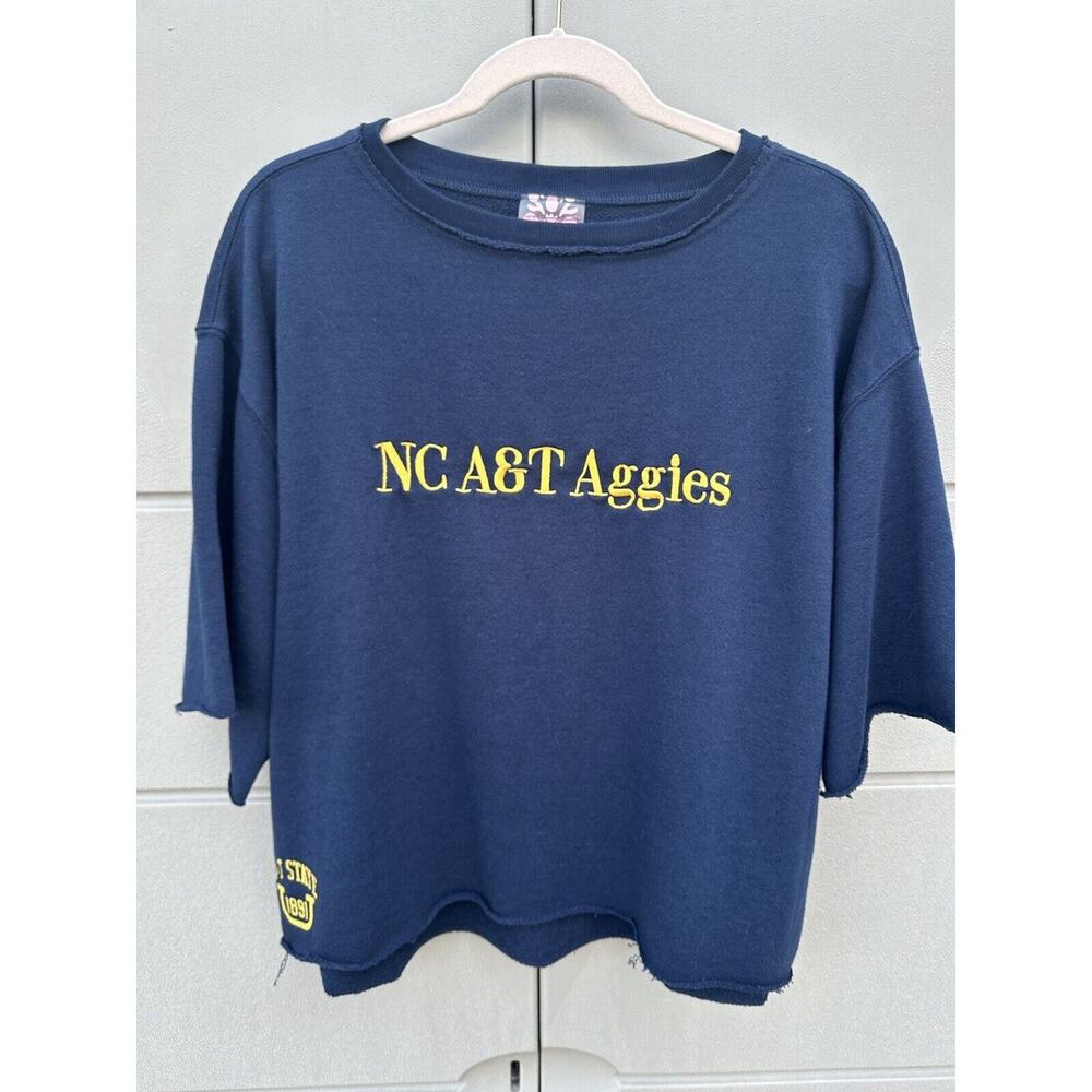 Free People Movement x Summer Class NC A&T Aggie Boxy Crop Top Crewneck XS Navy